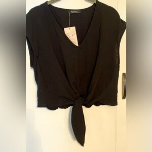 Fashion V-Neck Tie Front Top, L